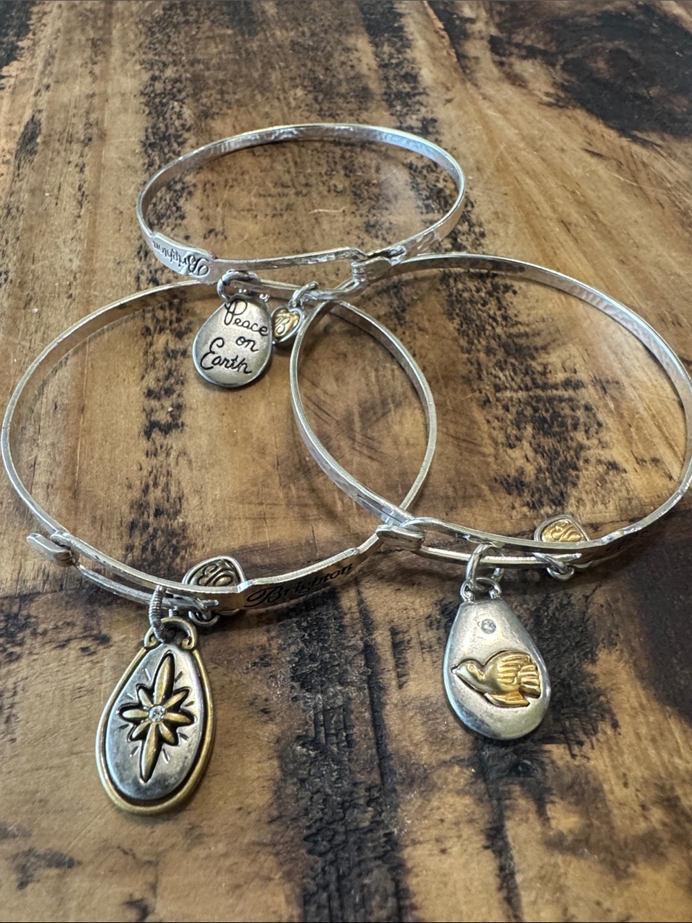 Brighton Two-Tone Silver and Gold Charm Bangle Trio